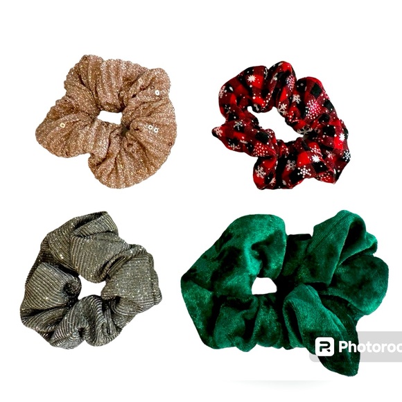 Set of 4 holiday hair scrunchies - Picture 1 of 6